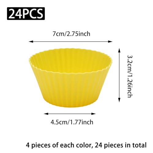 24 Pack Silicone Baking Cups, Reusable Muffin Liners Non-Stick Cupcake Molds, Small Baking Cups Truffle Cake Pan Set for Baking, Dishwasher Safe & Easy to Remove, Multicolor - size: Pack of 24