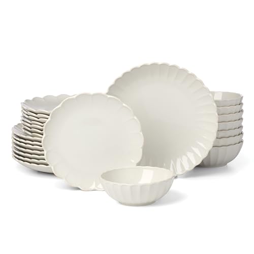 Lenox French Perle Scallop White Stoneware 24-Piece Dinnerware Set for 8 - color: White, style: 24-Piece Dinnerware Set