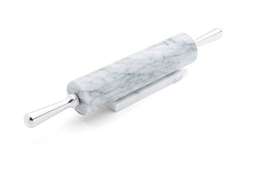 Fox Run Marble Rolling Pin & Stand, White Marble With Aluminum Handles Pin - color: White, Aluminum Handles