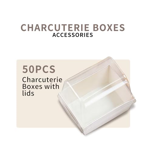 50 Pcs Small Charcuterie Boxes with Clear Lids - To Go Paper Rectangle Charcuterie Box, 5-in Disposable Food Containers,Dessert Boxes for Cookie, Cake Slice Strawberries (White) - color: White