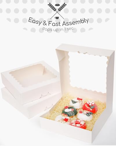 qiqee 10x10x2.5 Inch White Pie Boxes with Window 12Packs Cookie Donut Bakery Box (Auto-pop Up) - color: 12Packs, White