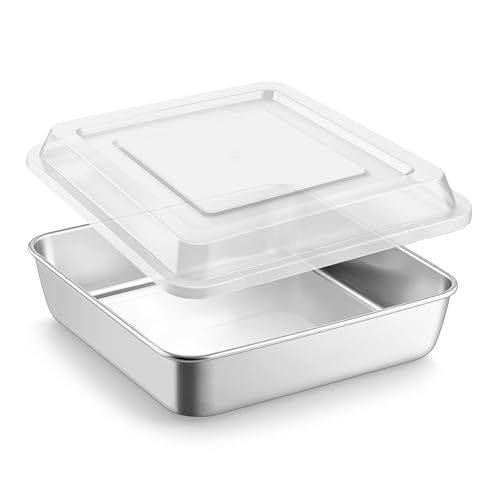 LIANYU 9 Inch Baking Pan Set with Lid, Square Cake Pan for Lasagna Brownie - size: 9 x 9 Inch