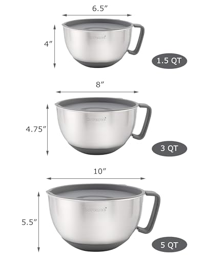 Rorence Stainless Steel Mixing Bowls Set with Lids,1.5,3 & 5 Qt,Gray - color: Gray, size: 3 piece