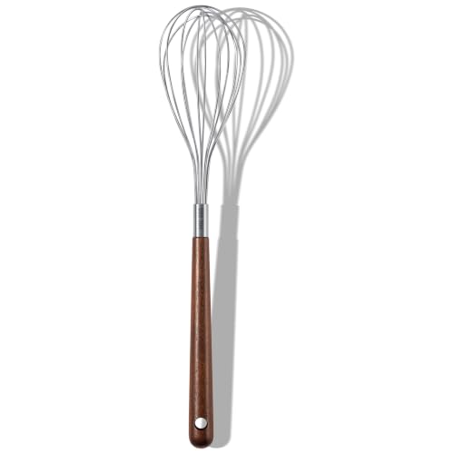 OYV Wooden Whisk 12 Inch, 304 Stainless Steel Wire Whisk with Walnut Handle - color: Walnut Brown