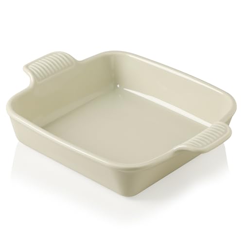 Sweejar Ceramic Baking Dish, 9 x 9 Cake Baking Pan for Brownie, Porcelain Square Bakeware with Double Handle for Casserole, Lasagna, Family Dinner (Beige) - color: Beige, size: Square 9IN