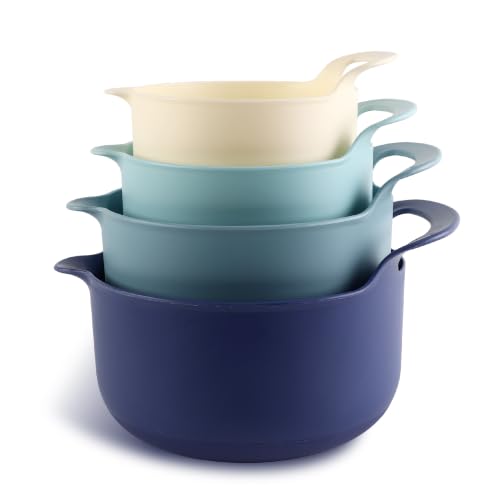 COOK WITH COLOR Nesting Plastic Mixing Bowl Set with Pour Spouts and Handles, Ombre Blue, 4 Piece Non-Slip - color: Ombre Blue, size: 4 Piece Non-Slip