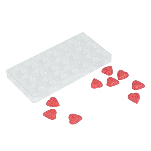 Restaurantware-Pastry Tek 10.8 x 5.3 Inch Chocolate Shaping Mold, 1 Freezable Candy Mold - 21 Cavities, Heart-Shaped, Clear Polycarbonate, For Chocolate, Dishwashable, Easy To Release - size: 1 Count | 10.8 x 5.3 Inch, style: Heart