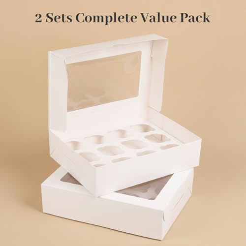 VGOODALL 12 Count Cupcake Container, 2PCS Cupcake Containers with Window - color: White