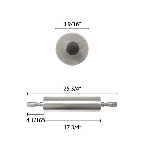 Thunder Group ALRNP018 Rolling Pin 18" 3-1/2" Dia. Barrel - color: Aluminum, size: 18 Inch