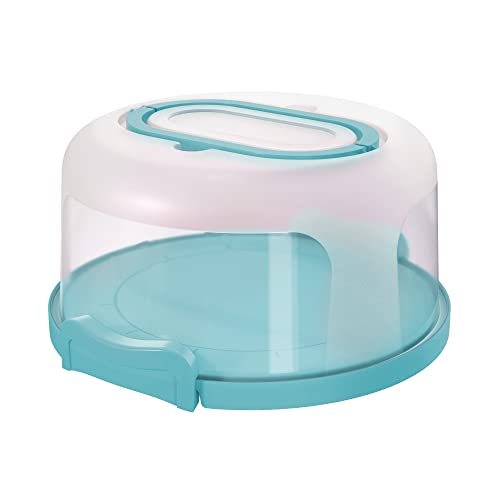Top Shelf Elements Round Cake Carrier Two Sided Cake Holder Serves as Five Section Serving Tray, Portable Cake Stand Fits 10 inch Cake, Cake Box Comes With Handle, Cake Container Holds Pies (Aqua) - color: Aqua