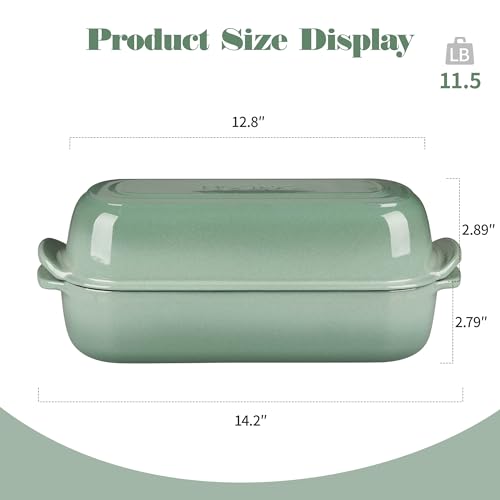 EDGING CASTING Enameled Cast Iron Loaf Pan with Lid, Bread pan, Dutch Oven Bread pan for Homemade Sourdough Bread Baking, 12.5x5.5 inch, 5qt, Sage Green - color: Sage Green