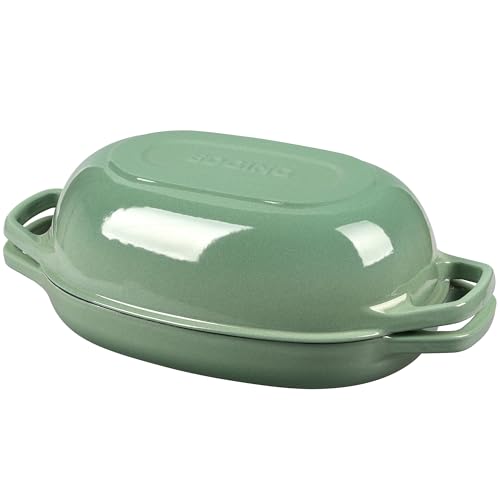 EDGING CASTING Enameled Cast Iron Oval Dutch Oven Pot with Lid, Dutch Oven for Sourdough Bread Baking, Bread Oven, Bread Dutch Oven, Oval Bread Pan, 5qt, Sage Green - color: Sage Green, size: 5 Quart