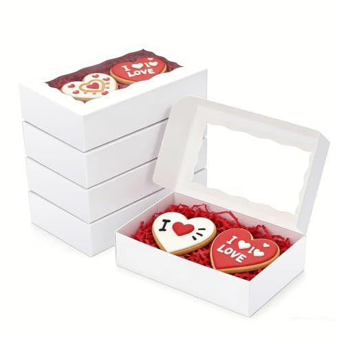 XINHPKGG 50 Pcs Cookie Boxes 7" x4 3/8" x1 1/2" Bakery Boxes with Window - color: White