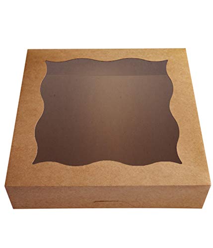 CHERRY 12"x12"x3" Brown Bakery Boxes with PVC Window for Pie and Cookies Boxes Large Natural Kraft Paper Box, Pack of 12