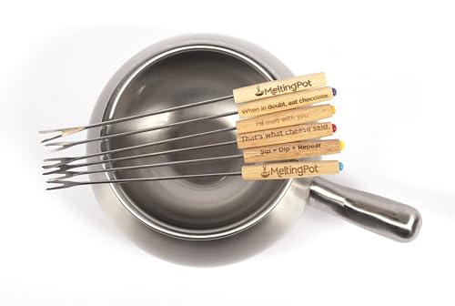 Official Melting Pot 8-Piece Fondue Set, 2-Qt Stainless Steel Pot, 6 Forks