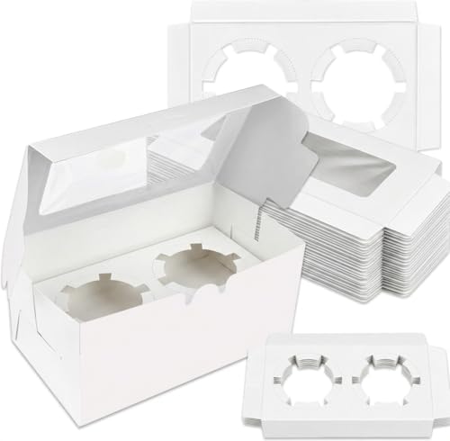 18-Pack 2-Cupcake Boxes with Clear Window, 6.3 x 3.54 x 2.95 Inch