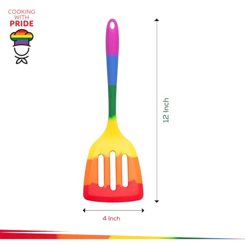 Cooking With Pride Non-Stick Slotted Turner, Heat-Safe Silicone With Iron Core, 12-Inch - size: Slotted Turner - 12 Inch