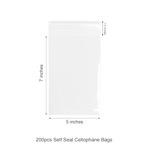 EKAPACKAGING Clear 5x7 Inches 200Pcs Self Sealing Cellophane Cookie Bags Christmas Treat Individual Party Favor Bag Plastic Sealable Small Goodie Cello Snack Gift Packaging with Seal - color: Clear, size: 5"x7" (200 Count)