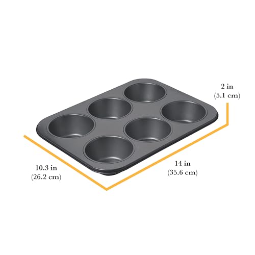 Chicago Metallic Professional 6-Cup Non-Stick Muffin Pan, Make up to 6 large muffins, cupcakes, quiches, egg cups, and more,14-Inch-by-10.25-Inch - size: 6-Cup, style: 6-Cup Muffin Pan