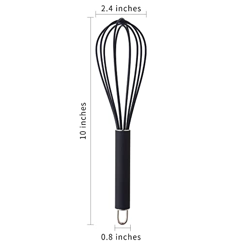 GorGin high temperature and easy to clean silicone whisk, stirrer, 10 inch, grip good grip design for Blending Whisking Beating Stirring Cooking Baking (1 Pack | black) - color: 1 Pack (black)