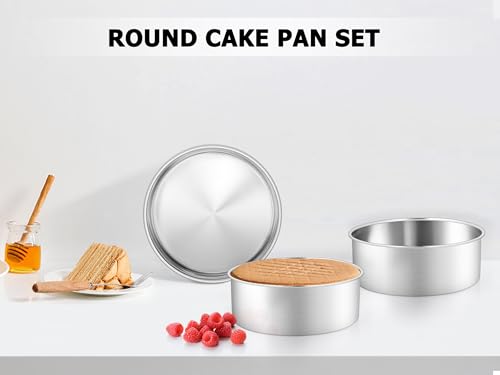 Leonyo 8 Inch Cake Pan, Stainless Steel Circle Baking Pans Set, 3 Pieces Round Layer Cake Tin for Wedding Birthday, Even Heating, Non Toxic & Healthy, Heavy-Duty, Dishwasher Safe - size: 8x3 Inch