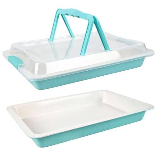2-Pack 15x10 Sheet Cake Pan with Lid, 2" Deep Nonstick, Teal - color: Teal