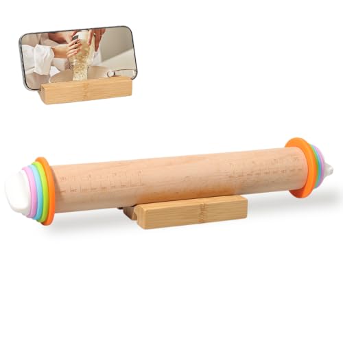 Adjustable Rolling Pin with Thickness Rings, 14 Inch Wood Roller - size: 14INCH