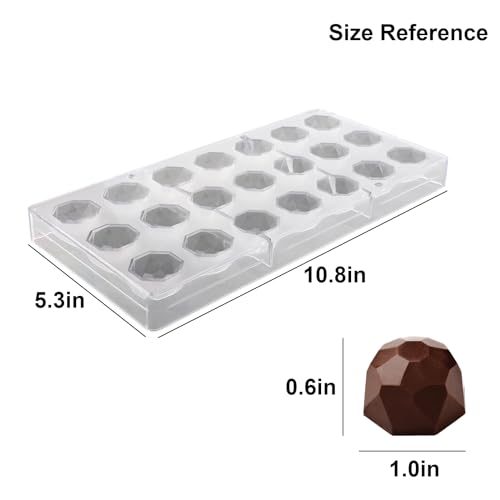 Polycarbonate Chocolate Mold 21 Cavities Diamond Shape Truffle Molds Easy Release & Clean Clear Candy Making Tray for Chocolates, Sweets, Jelly, Candies, Pralines (Diamond)