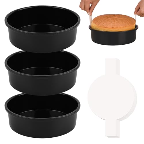 HUAKENER 6 Inch Cake Pan, 6" Round Cake Pan with Parchment Paper - size: 6 Inch without Handles