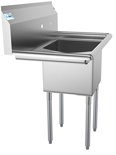 KoolMore 1 Compartment Stainless Steel NSF Commercial Kitchen Prep & Utility Sink with Drainboard - Bowl Size 15" x 15" x 12", Silver - size: Left Drainboard