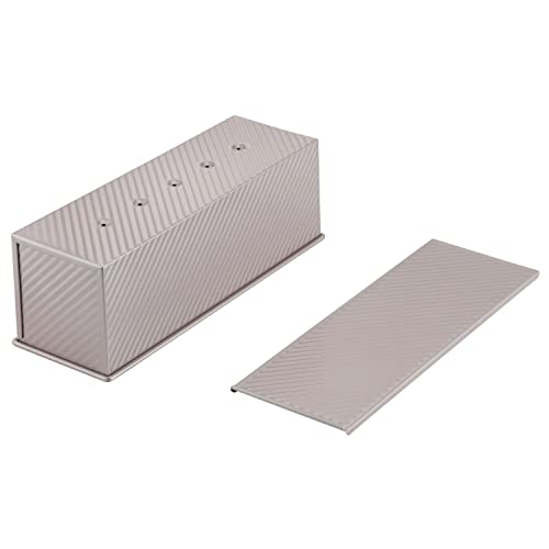CHEFMADE Commercial Pullman Loaf Pan with Lid, 2.6Lb Dough Capacity Non-stick Rectangle Corrugated Toast Box for Oven Baking 5.2" x 15.2"x 4.9" Dishwasher Safe (Champagne Gold) - size: 04 - 2.6Lb Dough-Cap. Corrugated (Commercial)