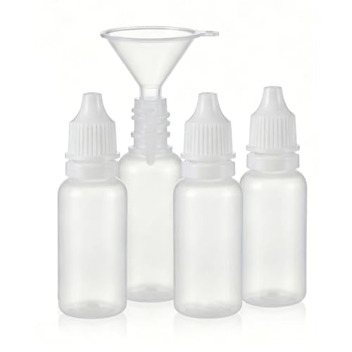 Chedin 5 PCS 4 Bottles + 1 Funnel 15ml 0.5oz Small Plastic Dropper Bottles -Empty,Portable & Refillable Travel Containers for Eye Drops