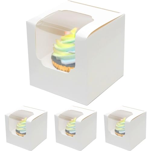 Auto-pop up Cupcake Boxes 100-Packs Individual Cupcake Container White 3.5" x 3.5" x 3.5" Single Cupcake Boxes - color: White, size: 3.5inch-100pcs
