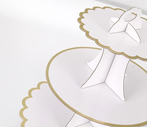 YLDW Cupcake Stand with Lace Trim, 3-Tier Cupcake Stand Display, Cardboard Cup Cake Tower Stand, Disposable Dessert Stand for Birthday Tea Party Baby Shower Treat Decorations, White - color: White-2