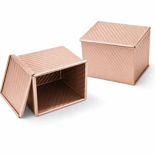 Mini Pullman Loaf Pan with Lid, 2-Pack 4 Inch Square Pan, Gold - color: Gold