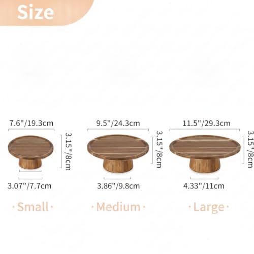 NUPTIO Wooden Cake Stand, Acacia Wood Cupcake Holder, Set of 3 - size: 7.6" & 9.5" & 11.5"