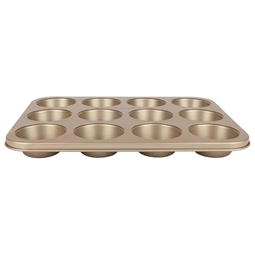 David Burke 12-Cup Muffin Pan, Carbon Steel, PFTE & PFOA Free, Oven Safe, Diamond Textured Surface – Bronze - color: Bronze, size: 12-Cup Muffin Pan