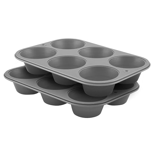OvenStuff Set of Two Nonstick 6-cup Jumbo Muffin Pan, Gray, HG236-AZ