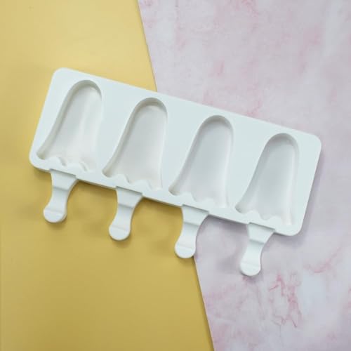 1 Pack Halloween Cute Ghost Shape Popsicle Molds Silicone Ice Pop Molds 4 Cavities Popsicle Molds for Kids Adults Ice Cream Mold Cakesicles Mould DIY Popsicle Maker Homemade Popsicle Silicone Molds B - color: Cute Ghost Popsicle Molds B