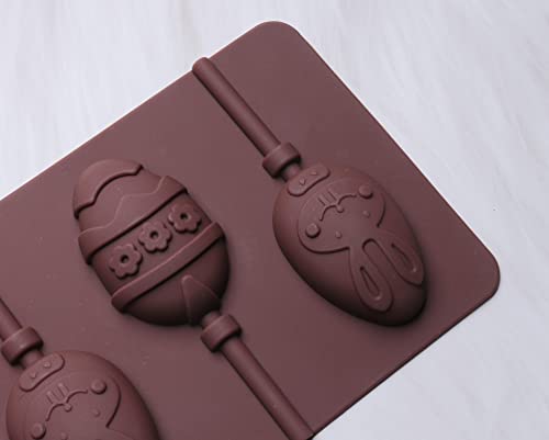 Sowaka 2 Pcs Easter Eggs Molds for Lollipop Small Rabbit 6 Cavity