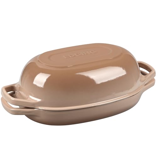 EDGING CASTING Enameled Cast Iron Oval Dutch Oven Pot with Lid, Dutch Oven for Sourdough Bread Baking, Bread Oven, Bread Dutch Oven, Oval Bread Pan, 5qt, Mocha - color: Mocha, size: 5 Quart