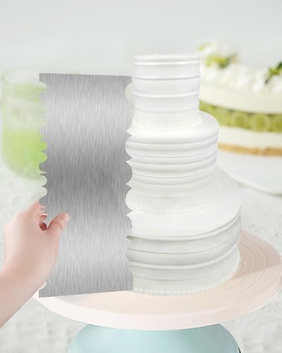 8.6 Inch Metal Cake Scraper Smoother, Edge Side Jagged Comb for Cream - size: Cake Comb-3