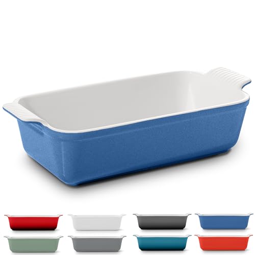 Rossallini Stoneware Loaf Pan for Bread Baking, 1 lb, Reactive Blue - color: Reactive Blue