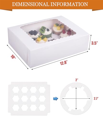 30-Set Cupcake Boxes Hold 12 Standard Cupcakes, Food Grade Cupcake Holders Bakery Carrier Boxes with Windows and Inserts for Cupcakes, Muffins and Pastries (White-30 Pack) - color: White-30 Pack