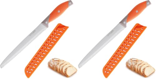 VITUER Bread Knife with Cover, 8 inch Serrated Bread Knife for homemade bread, Bread Cutter Ideal for Slicing Homemade Bread, Bagels, Cake (8-Inch Blade with 5-Inch Handle) (Pack of 2) - size: 8" (Pack of 2)
