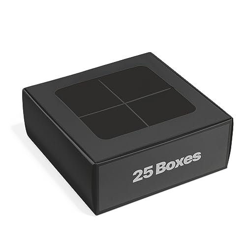 25 pcs Black Mini Cookie Boxes for 4 treats with Window and Dividers, Bakery Boxes, 6 x 6 x 2.4 Inches SMALL Baking Boxes, Square Cookies Box Decorating Supplies for Gift Giving - color: Black