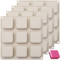Hedume 4 Pack Silicone Soap Molds, 9 Cavities Square Soap Mold DIY Handmade Silicone Mold for Soap Making, Pudding, Muffin, Loaf, Brownie, Cornbread