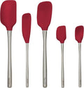 Tovolo Stainless Steel Handled Silicone Spatula Set of 5 Cayenne Red, Dishwasher Safe Kitchen Spatula Set for Cooking Baking, Non Toxic BPA Free Silicone Spatula set with Metal Steel Handle - color: Cayenne, style: Stainless Steel Handle