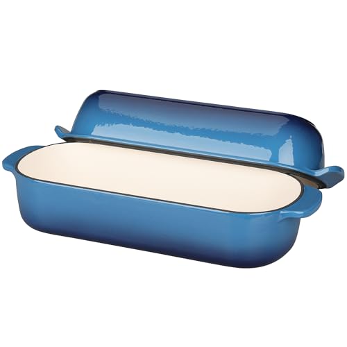 EDGING CASTING Enameled Cast Iron Loaf Pan with Lid, Bread pan, Dutch Oven Bread pan for Homemade Sourdough Bread Baking, 12.5x5.5 inch, 5qt, Lake Blue - color: Lake Blue