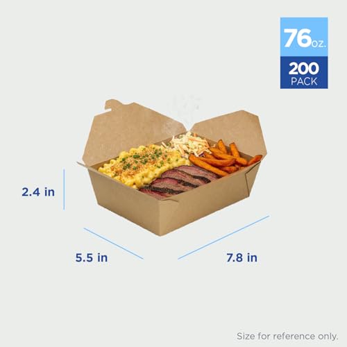 Karat Paper to Go Boxes [76 oz - 200ct] Leak-Resistant, Microwavable, Heavy-Duty Take Out Boxes | Grease Resistant & Stackable | #3 Kraft Brown - color: Kraft, size: 76
